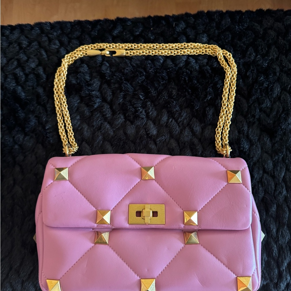 Valentino Garavani Pink Rock Stud Bag with Gold Chain